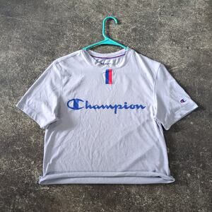 Champion Crop Top Shirt Womens S Gray Cropped Retro Y2K Gym Workout Summer